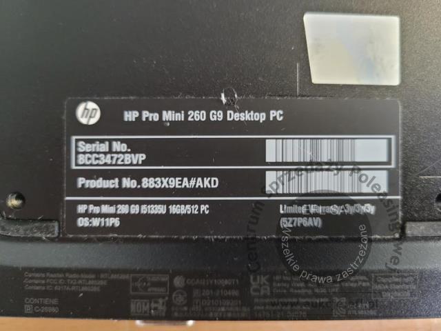 5 - Komputer HP Pro Mini 260 G9 z monitorem HP M27fe