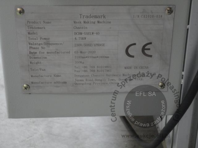 45 - 2 sekcyjna linia do produkcji maseczek ochronnych 2020r.