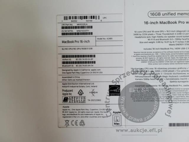 5 - Komputer przenośny Apple MacBook A2485