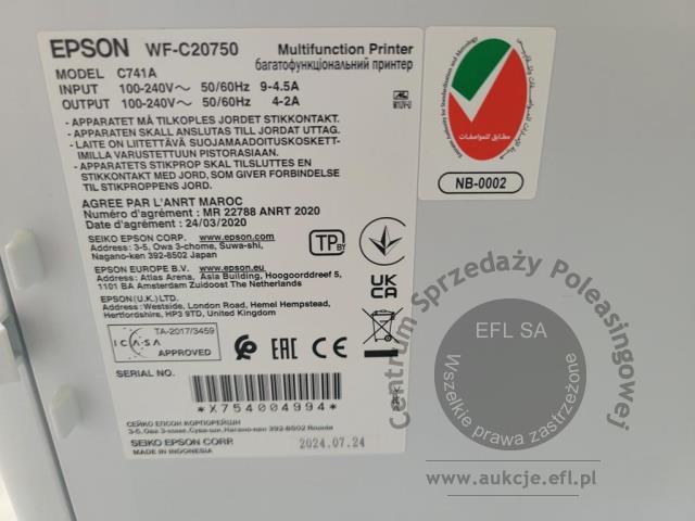 8 - Urządzenie wielofunkcyjne EPSON WF-C20750 2018r.